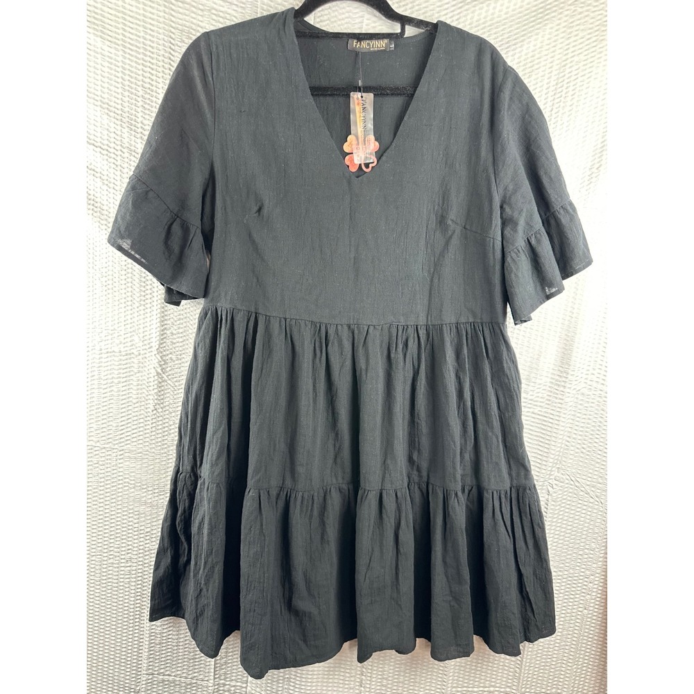 FancYInn Women's Black Tiered Babydoll Dress – Size Large  V-Neck‎ – NWT